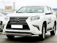 Дуга передняя по низу бампера d-76+60 радиусная двойная для Lexus GX460 13+